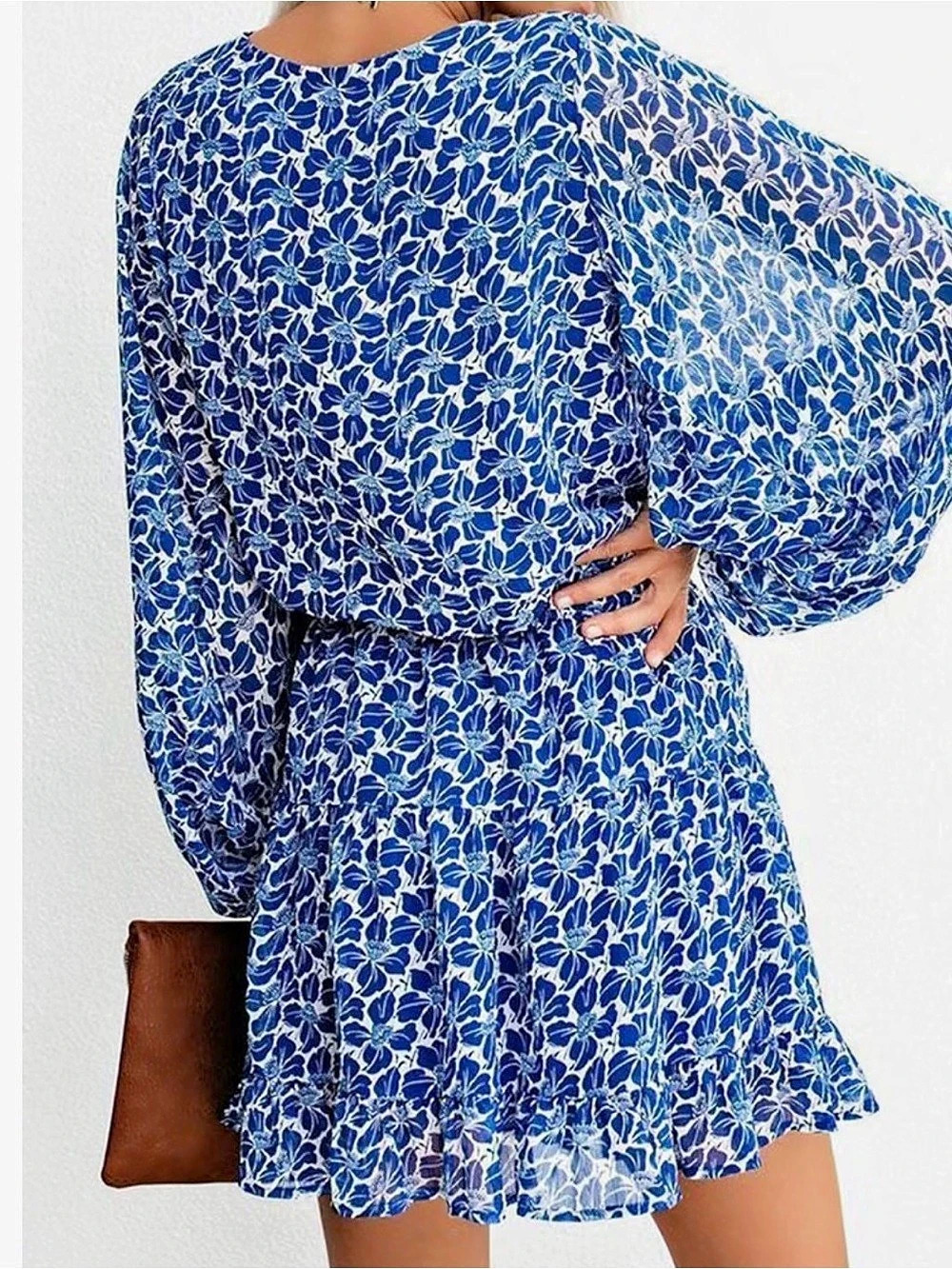 Floral Mini Dress in Blue & White Like New